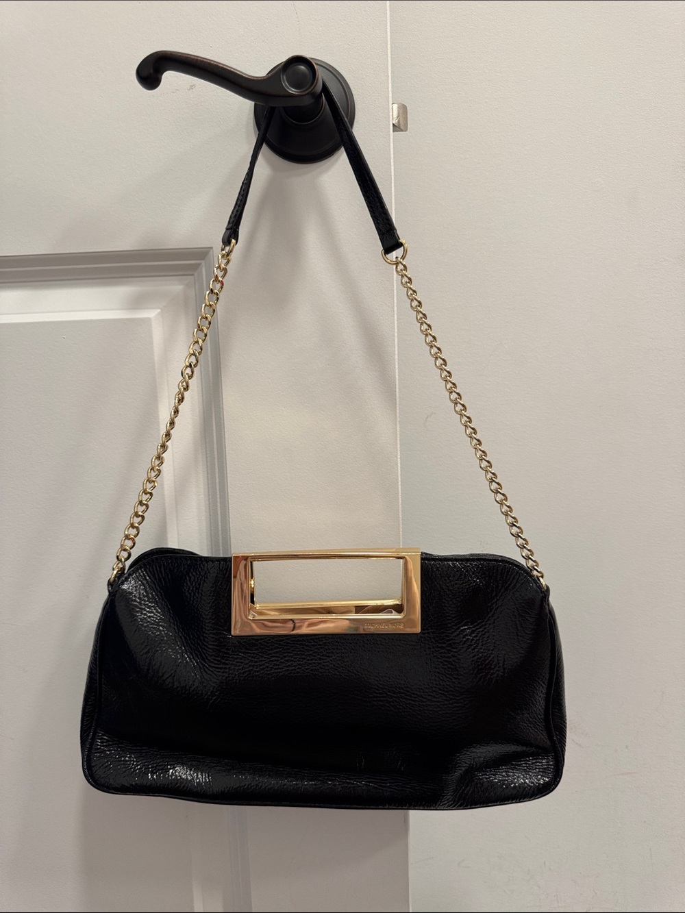 Michael Michael Kors berkley black patent leather clutch shoulder bag purse